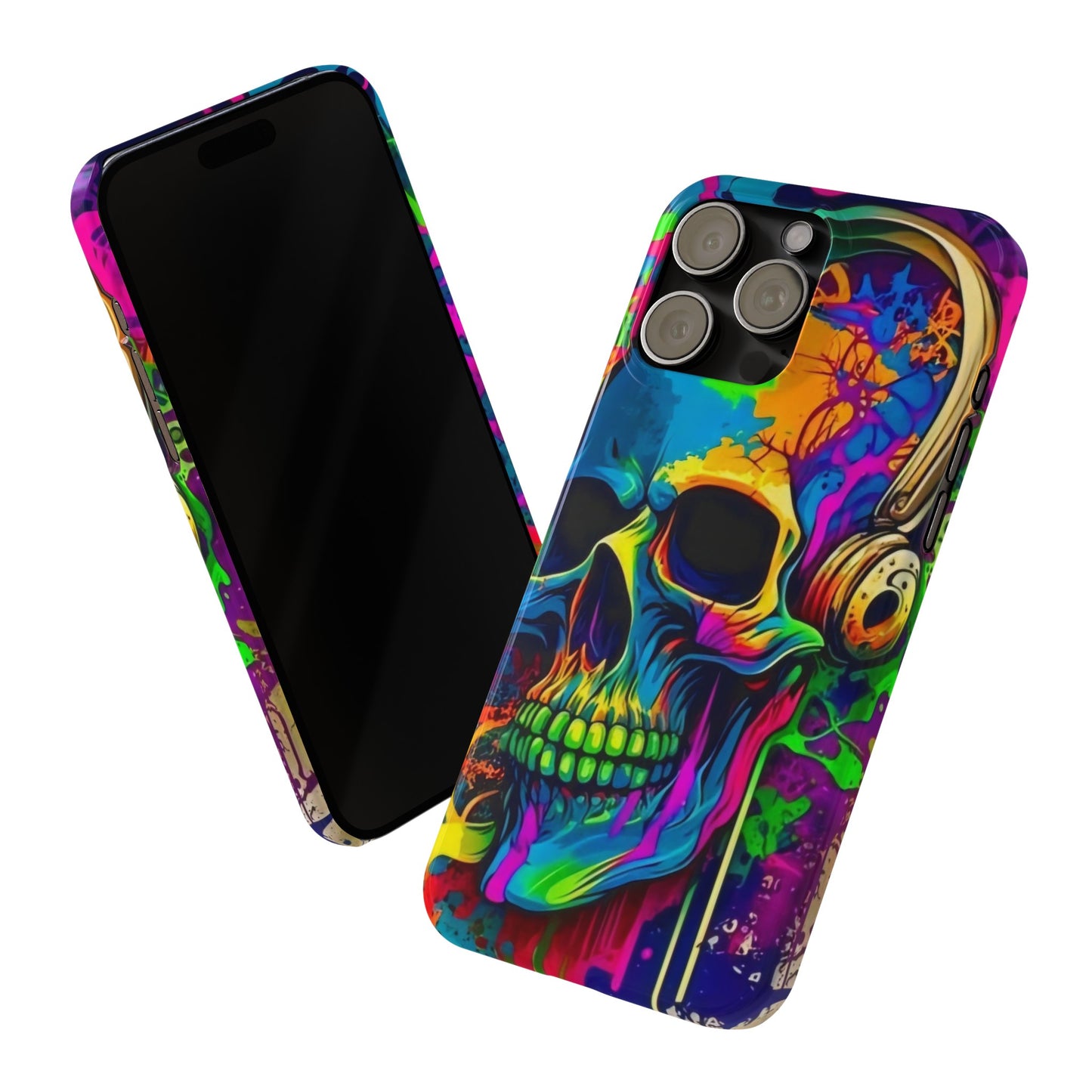 Skull Head with Headphones iPhone 15, 14, 13, 12 Cases: Rock Edition
