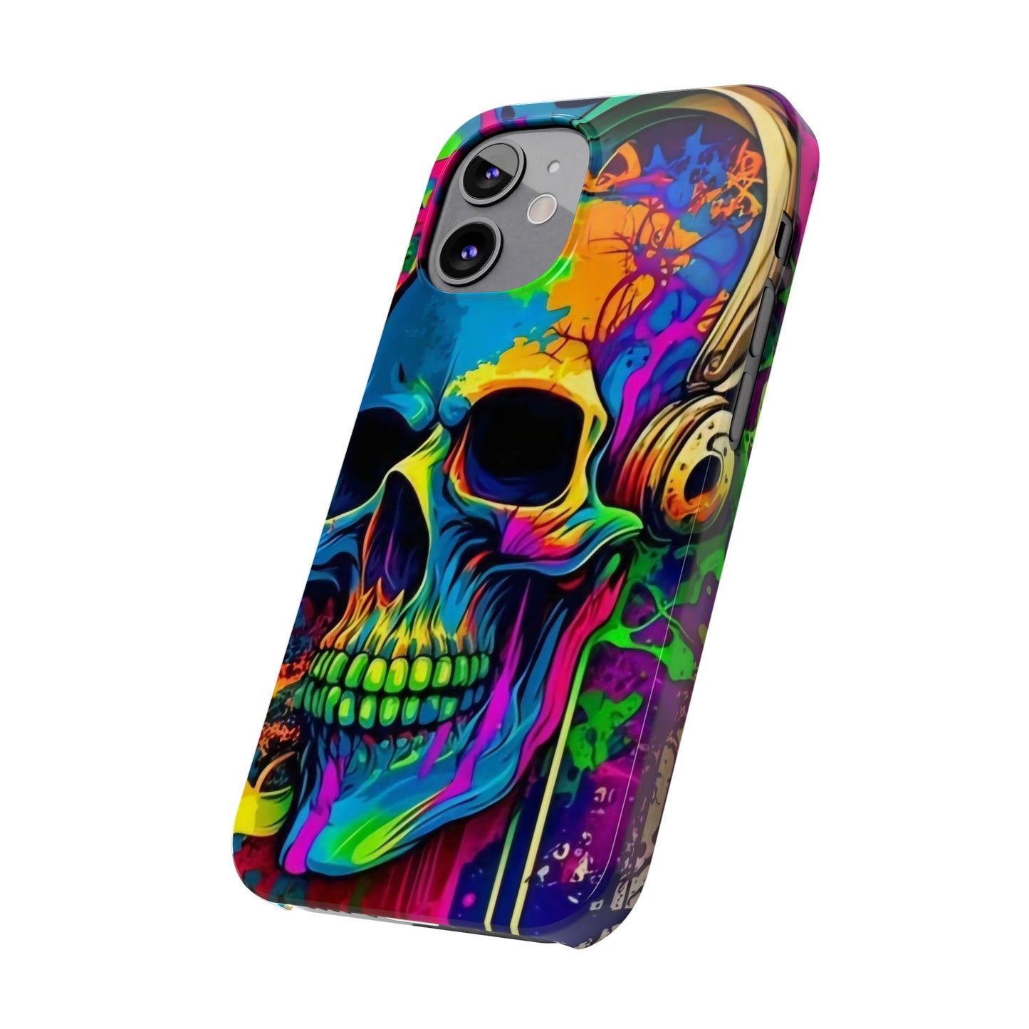 Skull Head with Headphones iPhone 15, 14, 13, 12 Cases: Rock Edition