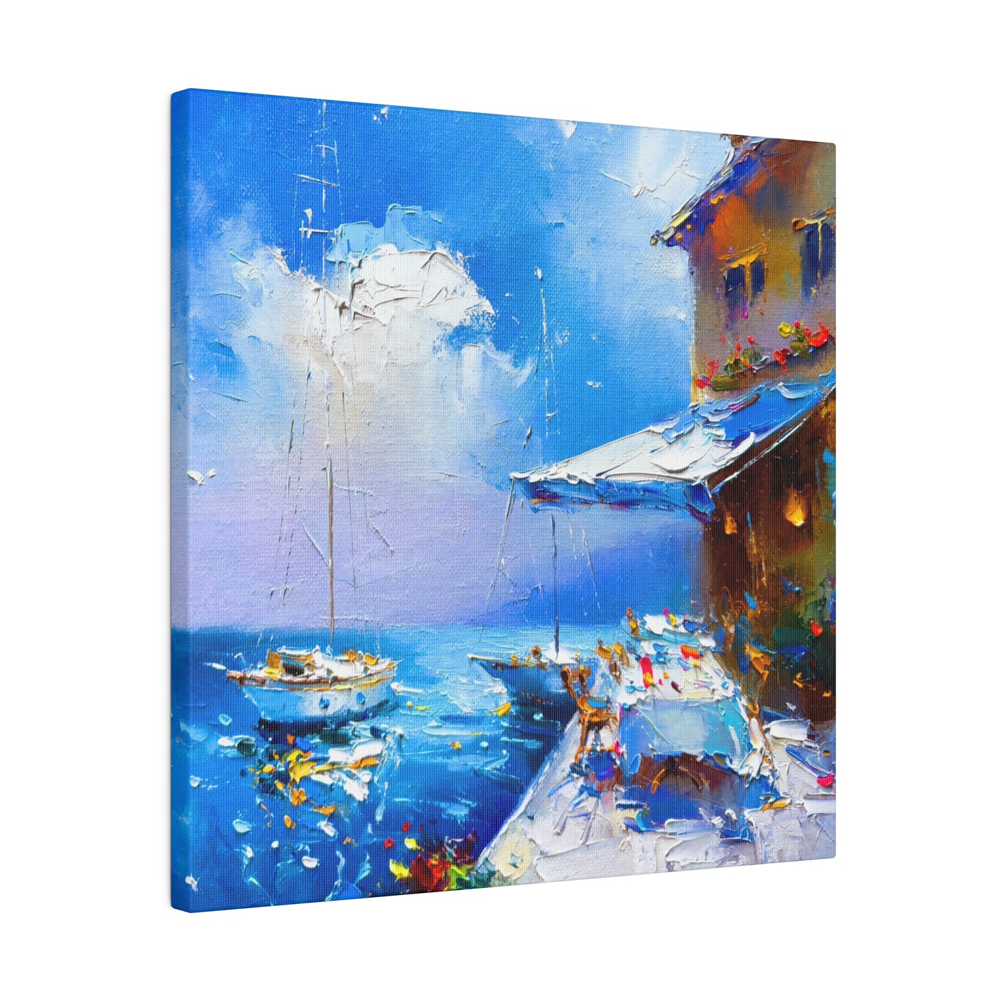 Seaside Vista, Terrace with Sailboats in View - Canvas