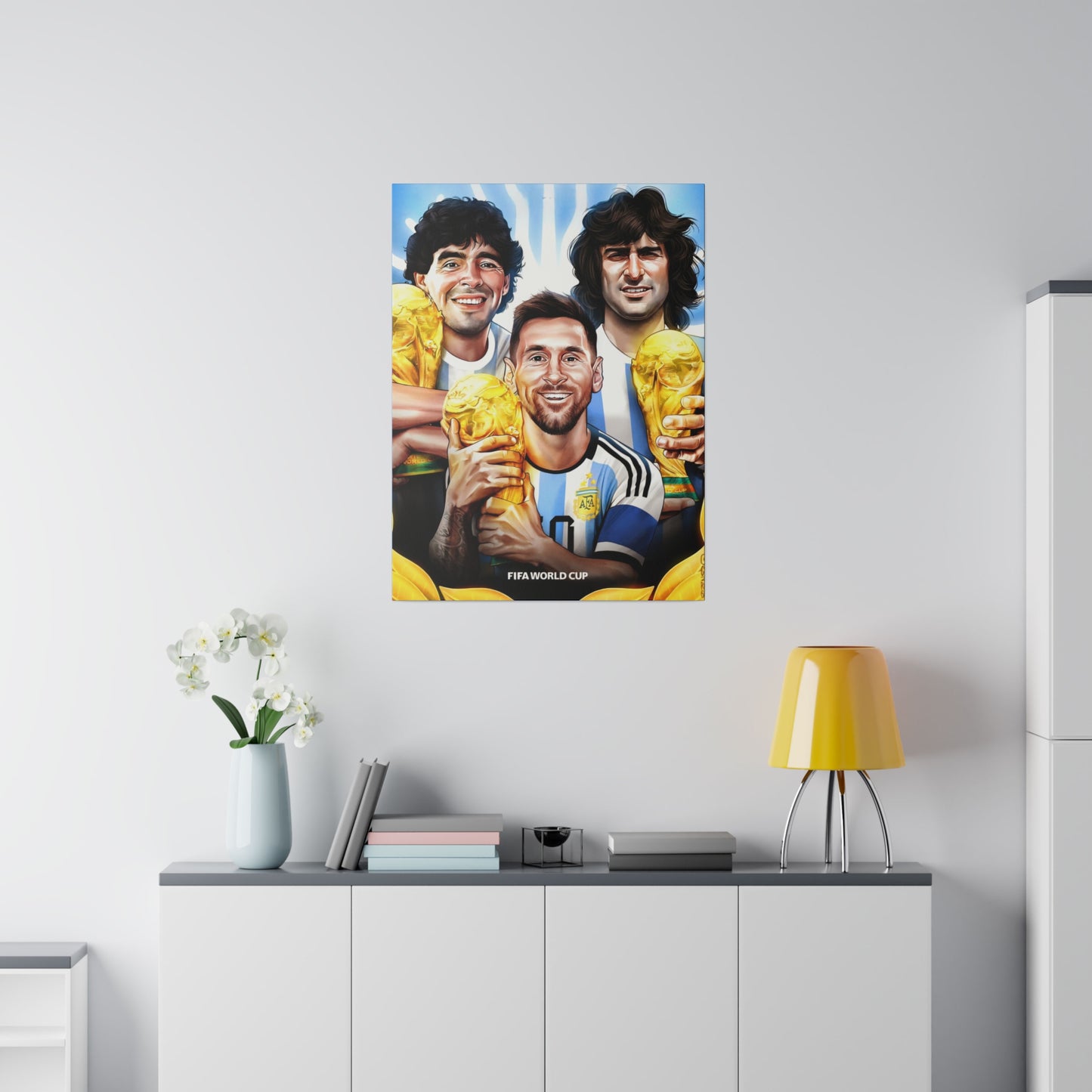 Argentina Football: Big 3 M's - Messi, Maradona, Mario - Canvas