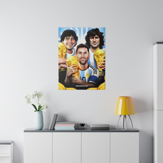 Argentina Football: Big 3 M's - Messi, Maradona, Mario - Canvas