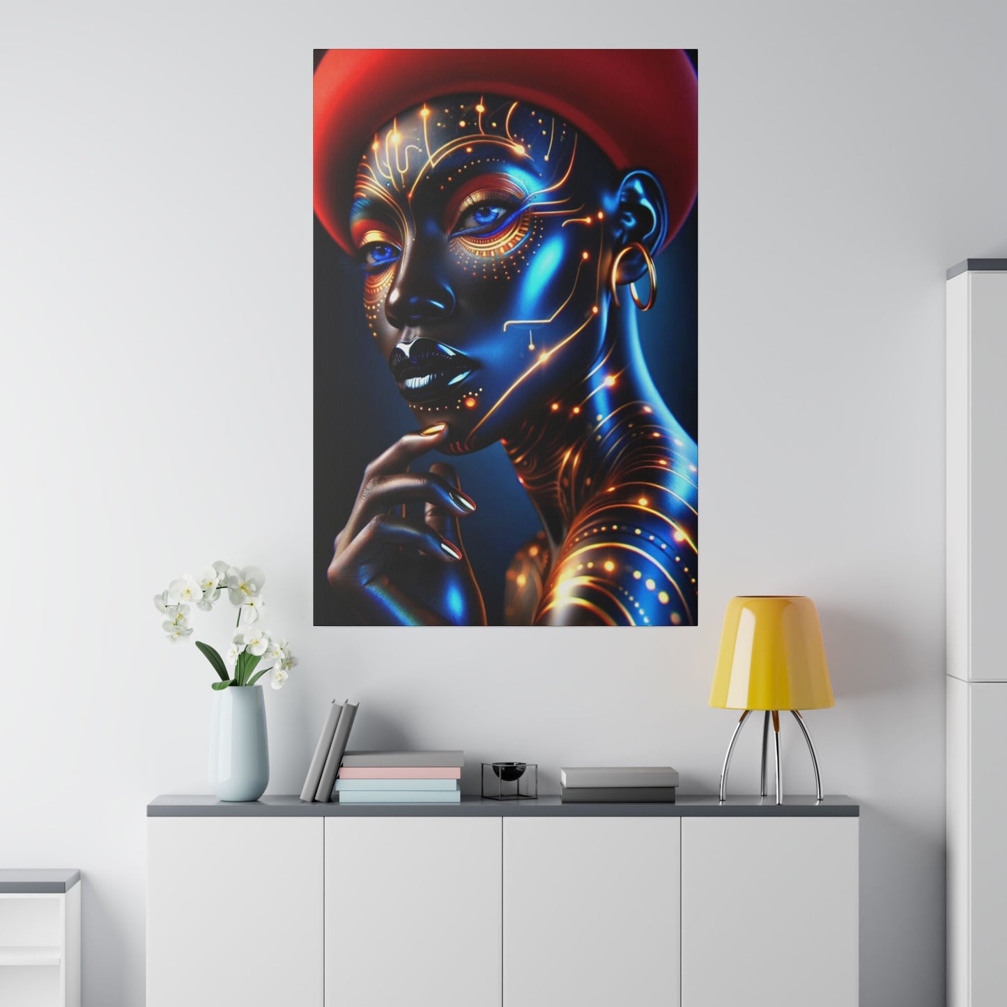 Golden Elegance: Crimson Concealment - Canvas