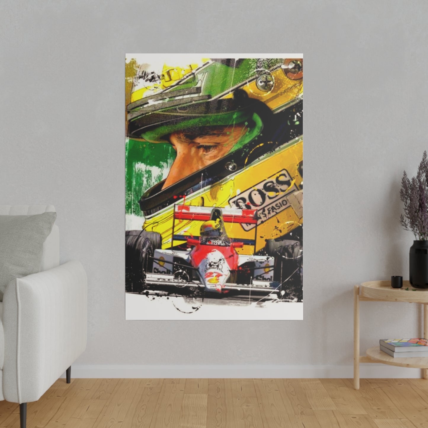 Aryton Senna with F1 Car - Canvas