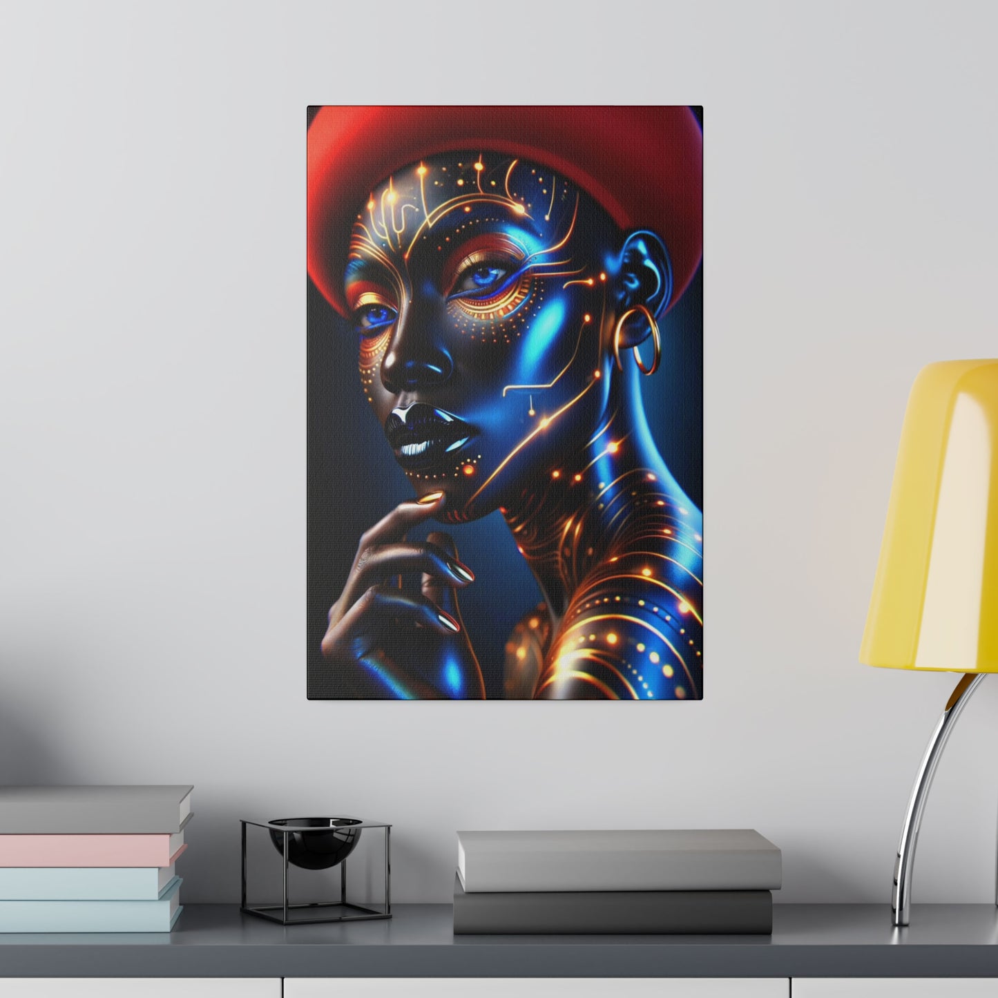 Golden Elegance: Crimson Concealment - Canvas
