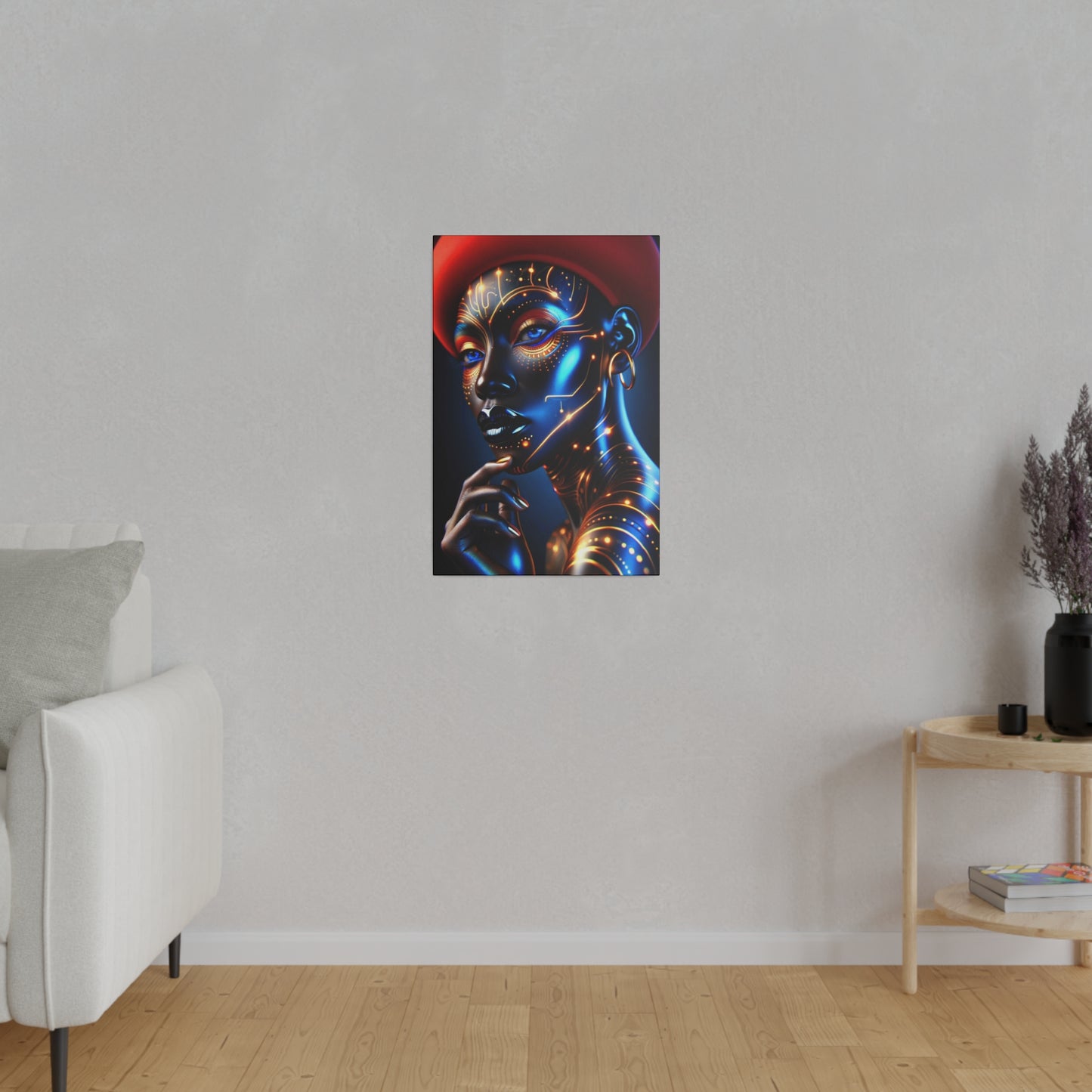 Golden Elegance: Crimson Concealment - Canvas