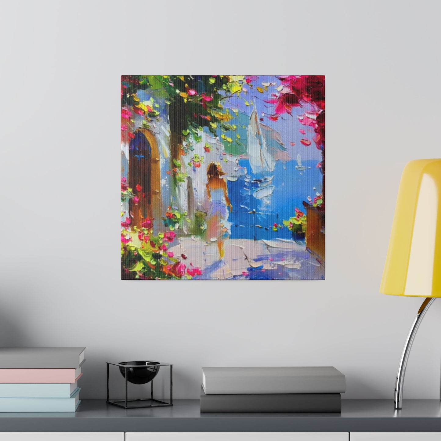Seaside Elegance: Lady in White - Canvas