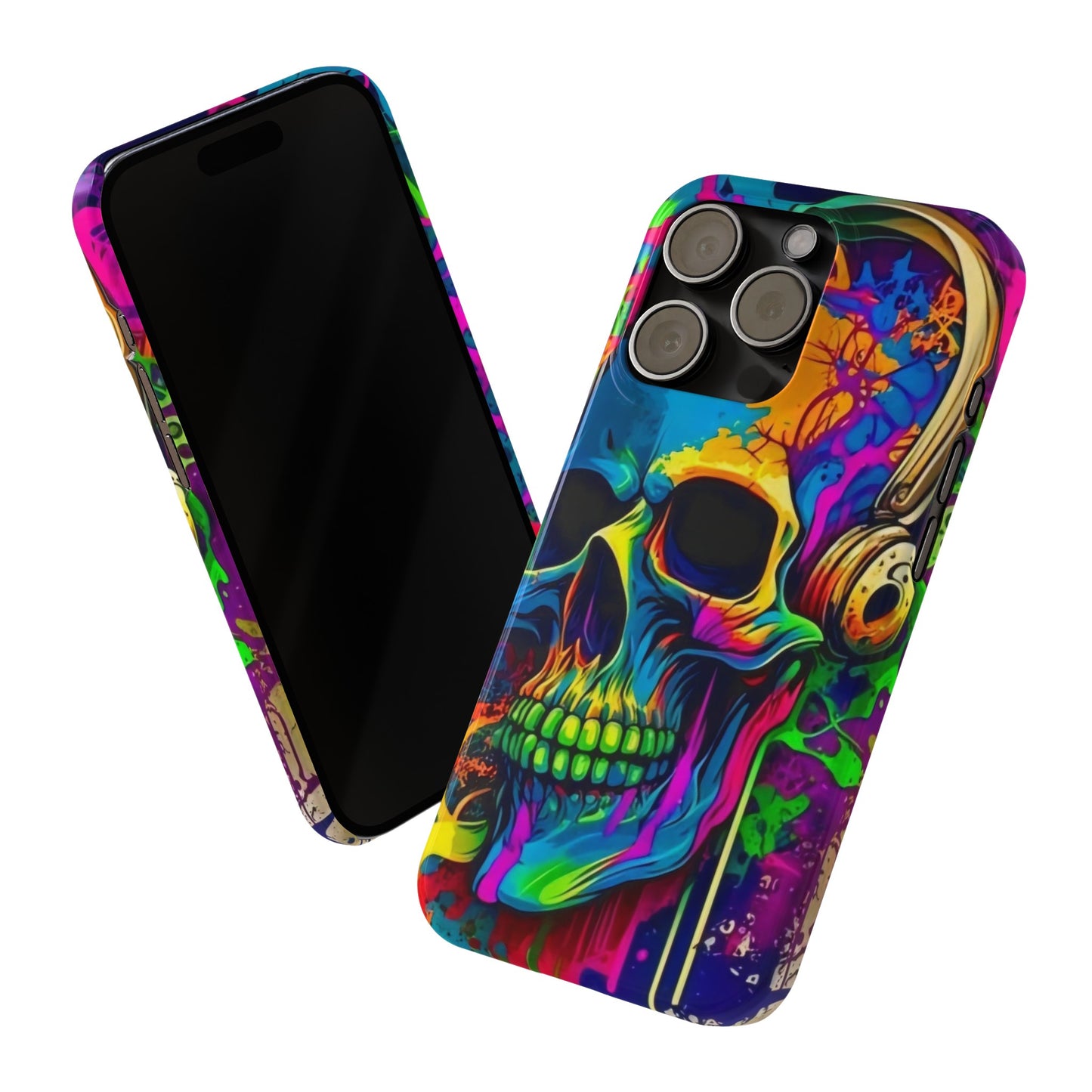 Skull Head with Headphones iPhone 15, 14, 13, 12 Cases: Rock Edition
