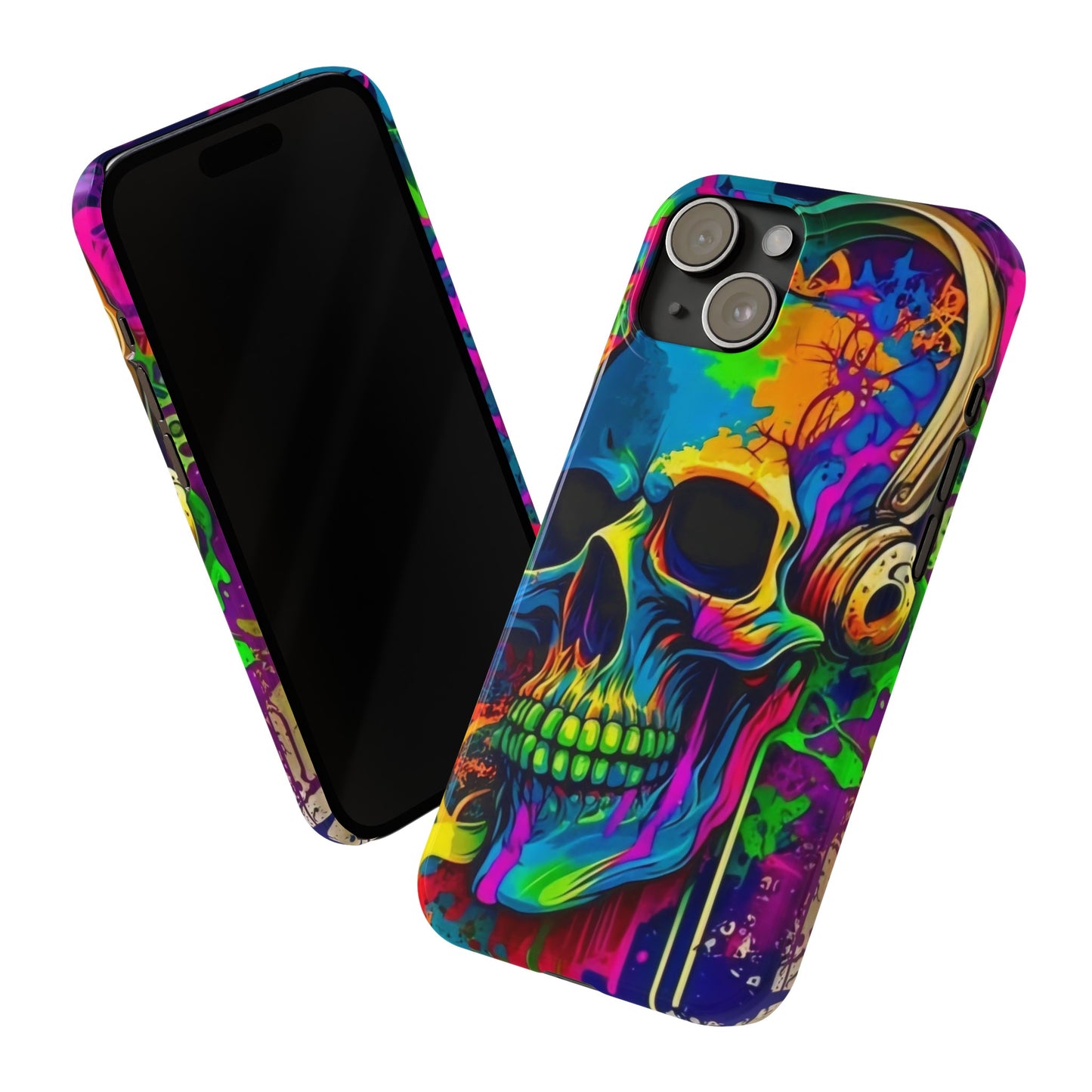 Skull Head with Headphones iPhone 15, 14, 13, 12 Cases: Rock Edition