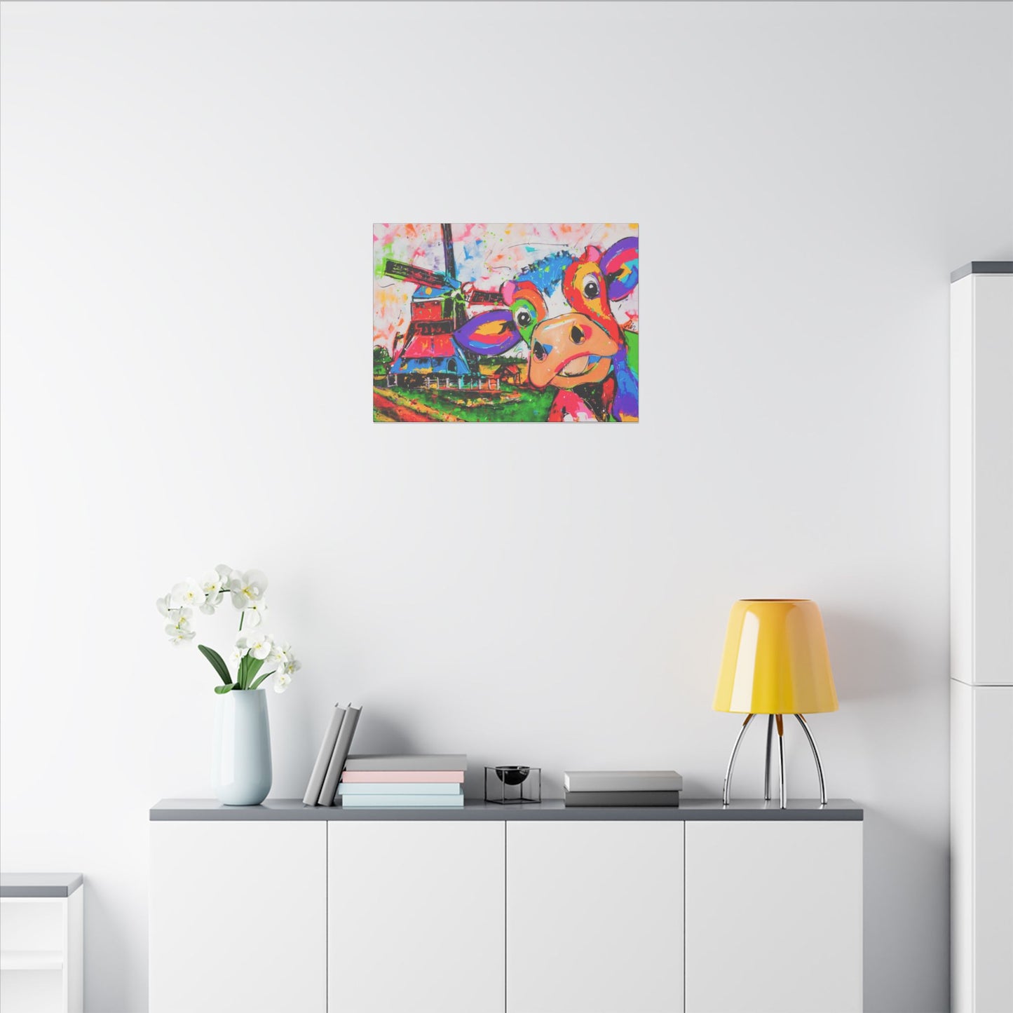 Windmill & Cow in Holland Canvas Art