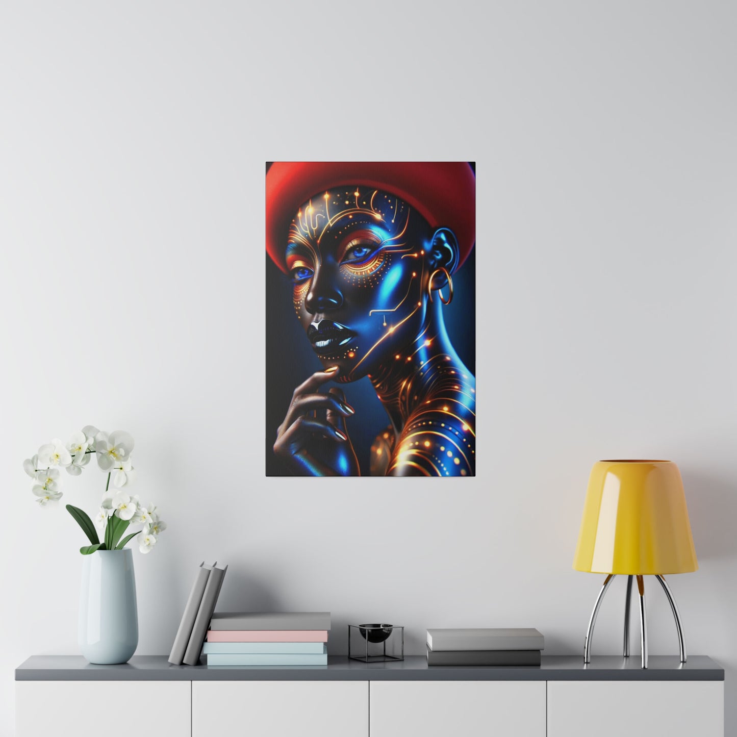 Golden Elegance: Crimson Concealment - Canvas