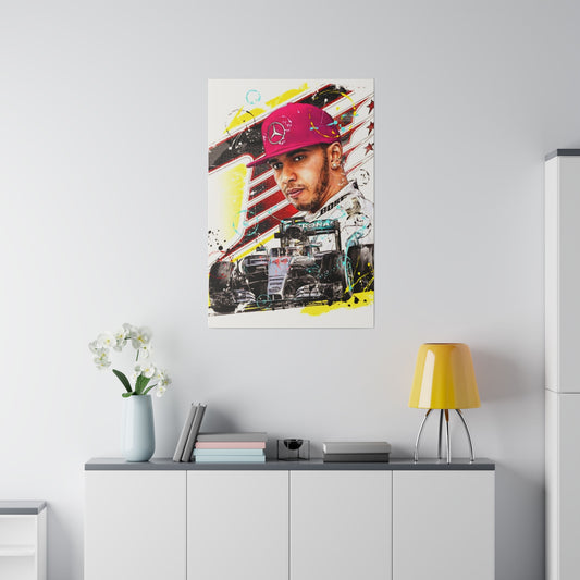 Lewis Hamilton with F1 Car - Canvas