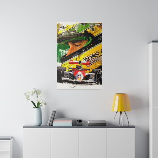 Aryton Senna with F1 Car - Canvas