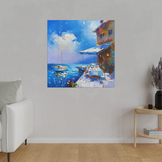 Seaside Vista, Terrace with Sailboats in View - Canvas