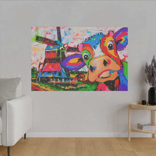Windmill & Cow in Holland Canvas Art
