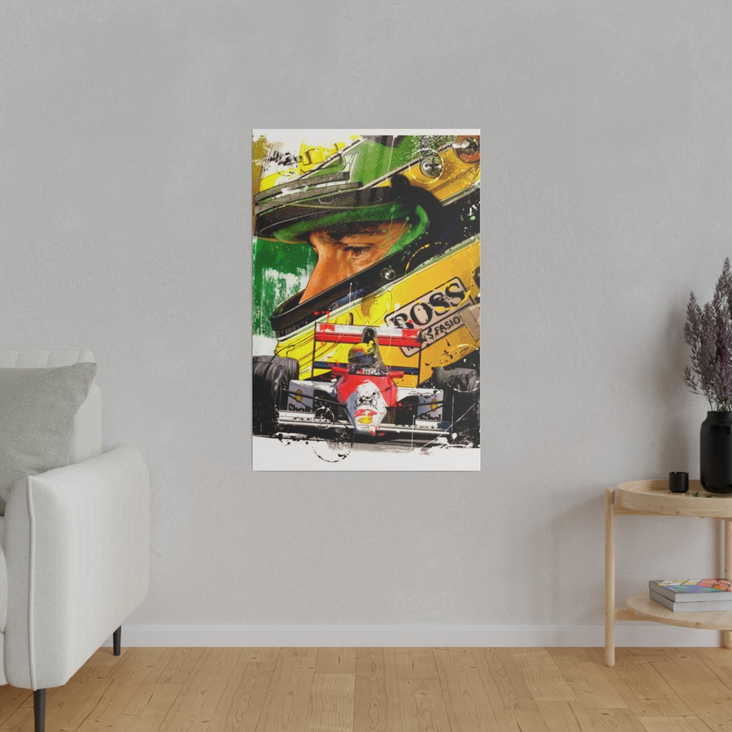 Aryton Senna with F1 Car - Canvas