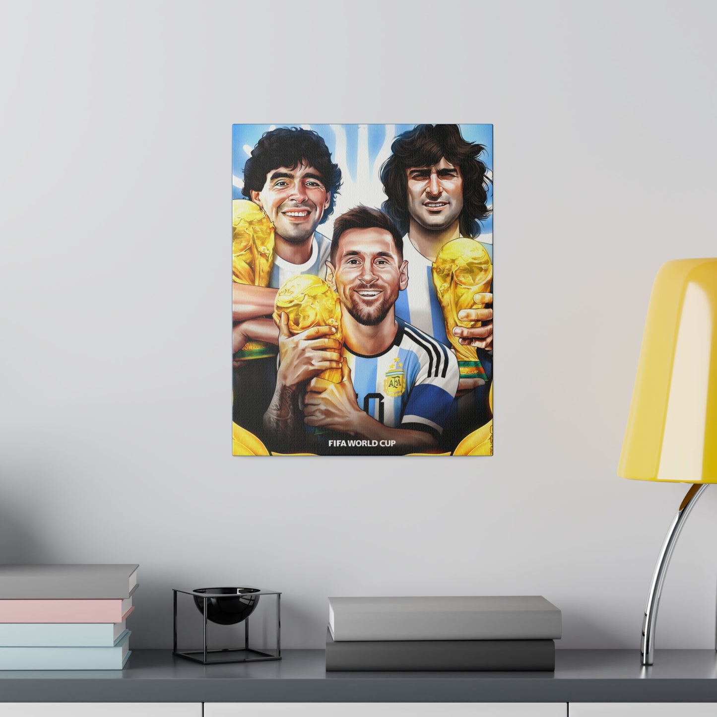 Argentina Football: Big 3 M's - Messi, Maradona, Mario - Canvas