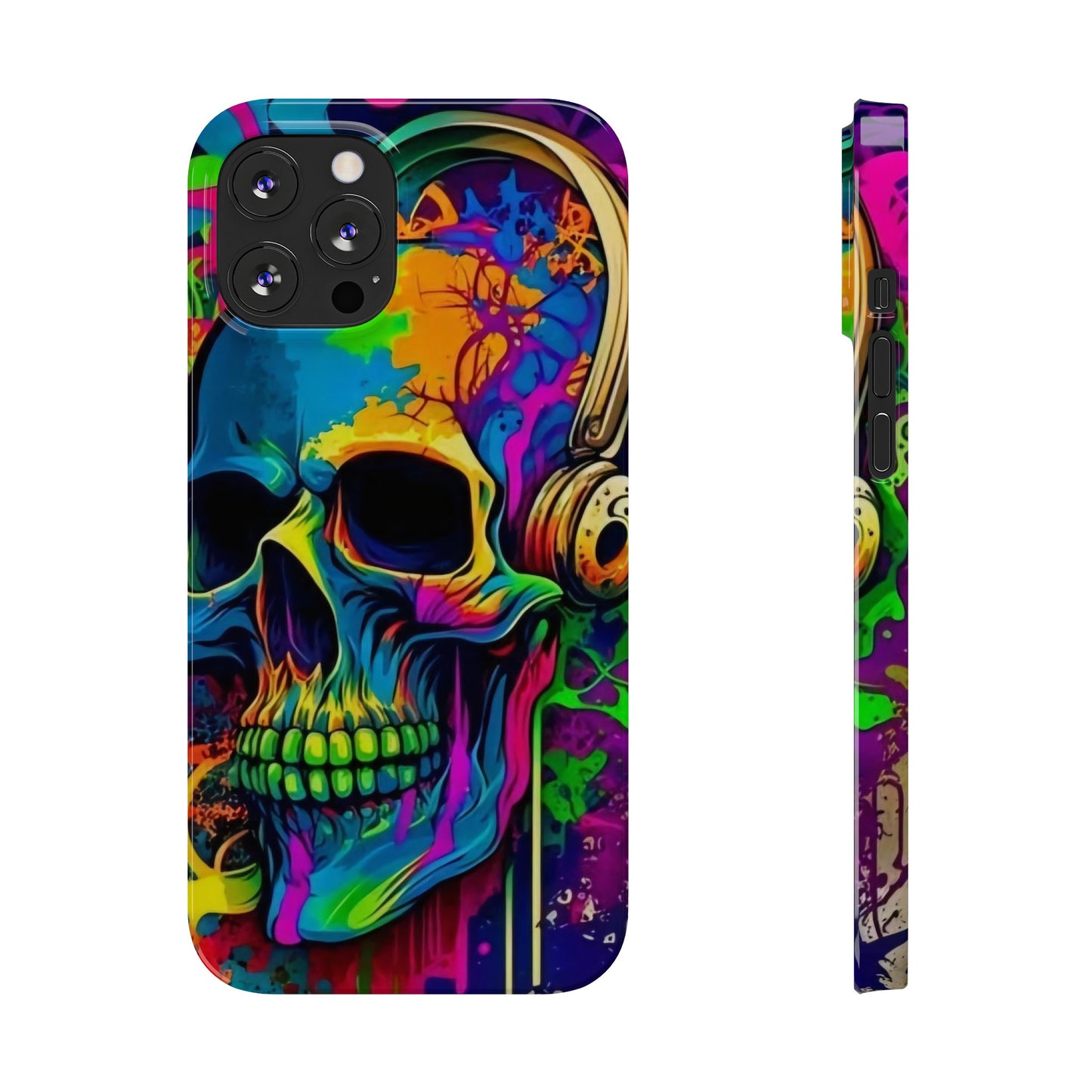 Skull Head with Headphones iPhone 15, 14, 13, 12 Cases: Rock Edition