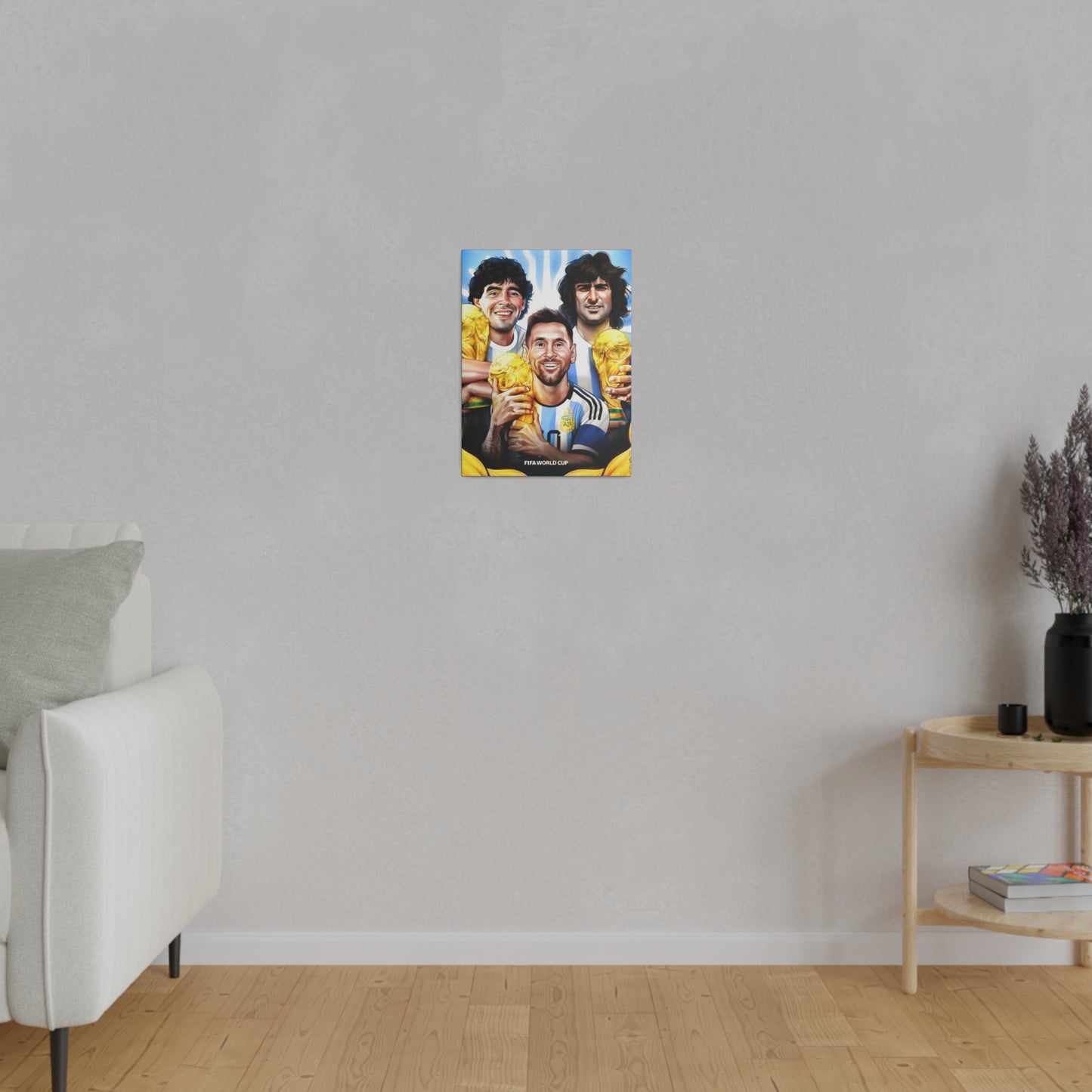 Argentina Football: Big 3 M's - Messi, Maradona, Mario - Canvas