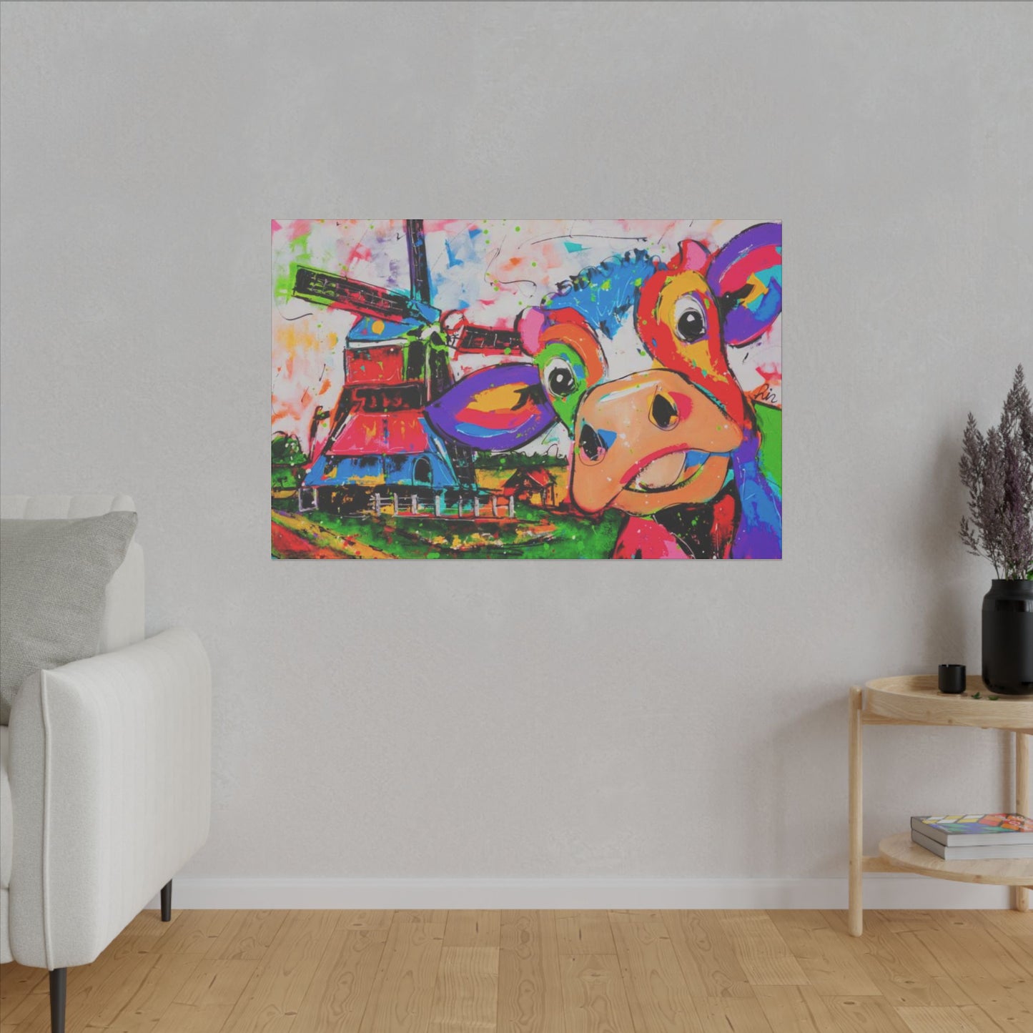 Windmill & Cow in Holland Canvas Art