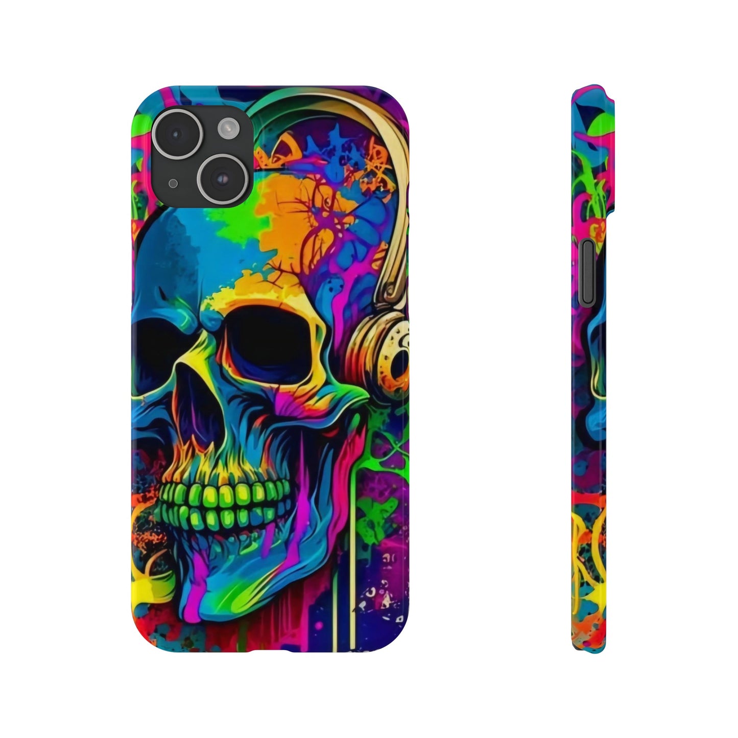 Skull Head with Headphones iPhone 15, 14, 13, 12 Cases: Rock Edition