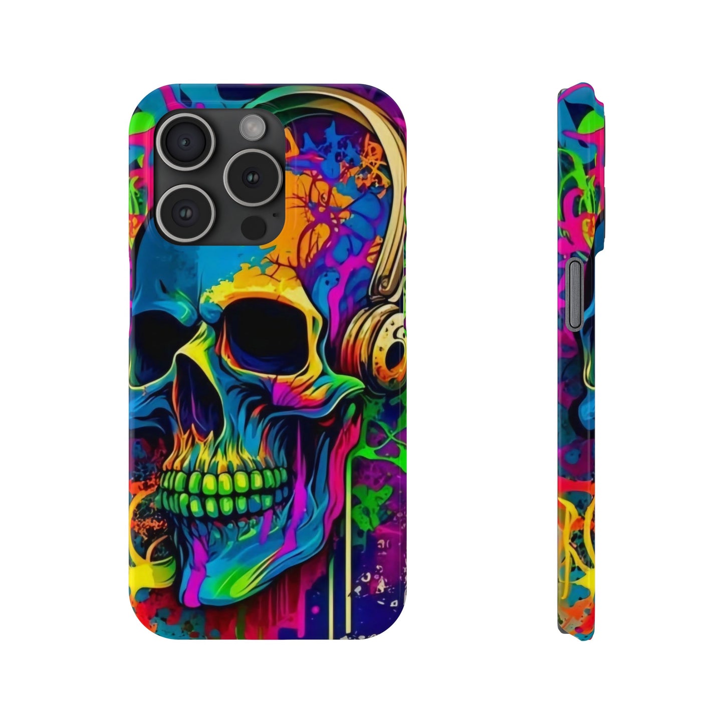 Skull Head with Headphones iPhone 15, 14, 13, 12 Cases: Rock Edition